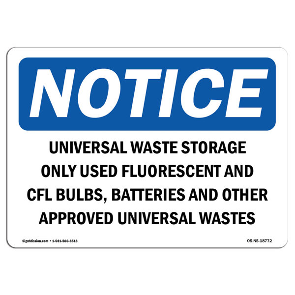 SignMission Universal Waste Storage Only Used Fluorescent Sign Wayfair